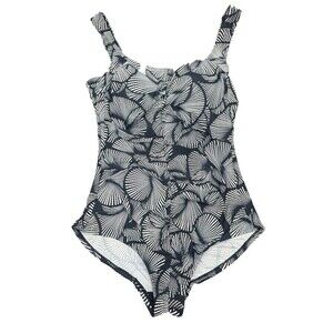Island Pearls Women’s One Piece BLACK & WHITE Shell Pattern Swimsuit SZ 14